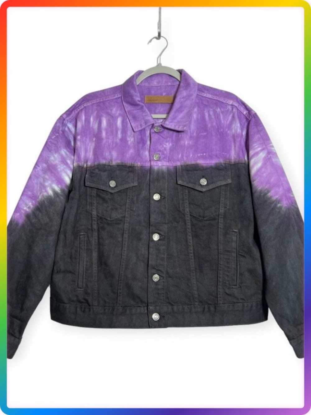 GRLFRND Kim Jean Jacket SIZE L Purple Tie Dye Denim Boho Festival USA